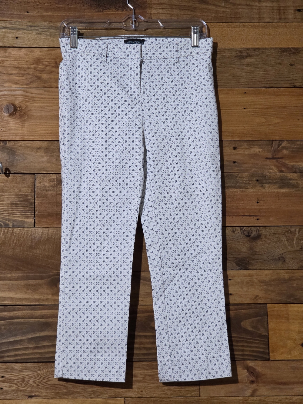 Cynthia Rowley Size 6 White Navy Geometric Capri Pants Stretch Straight Leg